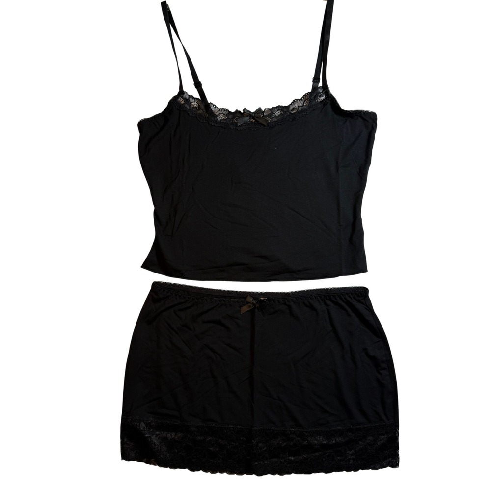 NWT Dolls Kill Widow Macabre Thoughts Lace Cami Micro Mini Skirt Set Size Large